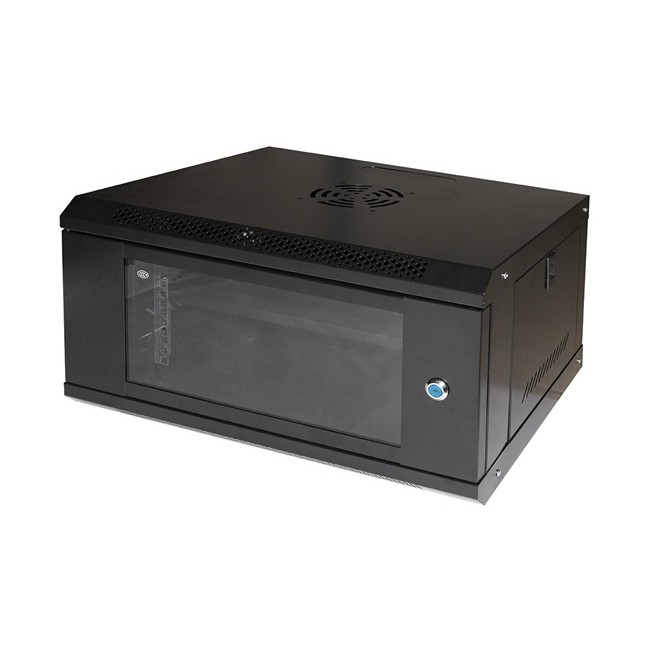 Armaio Rack 19" 6U, premontato con ripiano NERO con porta in vetro - Dimensione: 530x300x400 mm